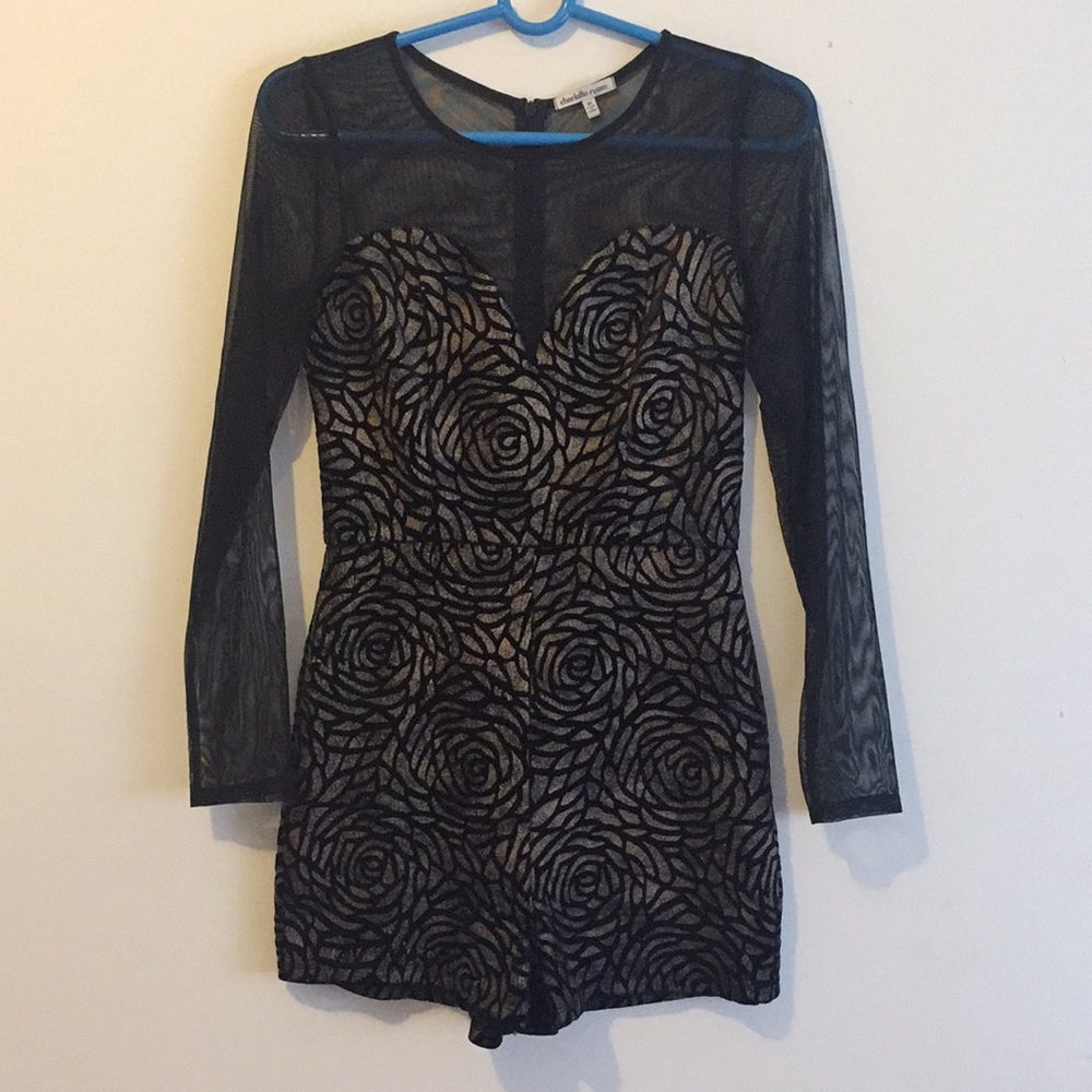 Black floral mesh romper